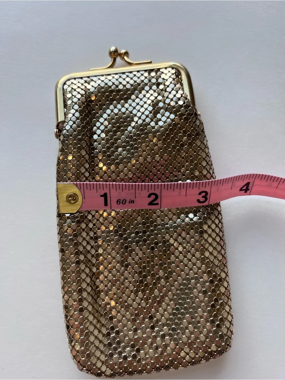 Vintage Whiting & Davis Gold Mesh Kisslock Coin Pouch Bag